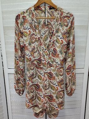 Cream Paisley Wrap Romper with Multicolor Print